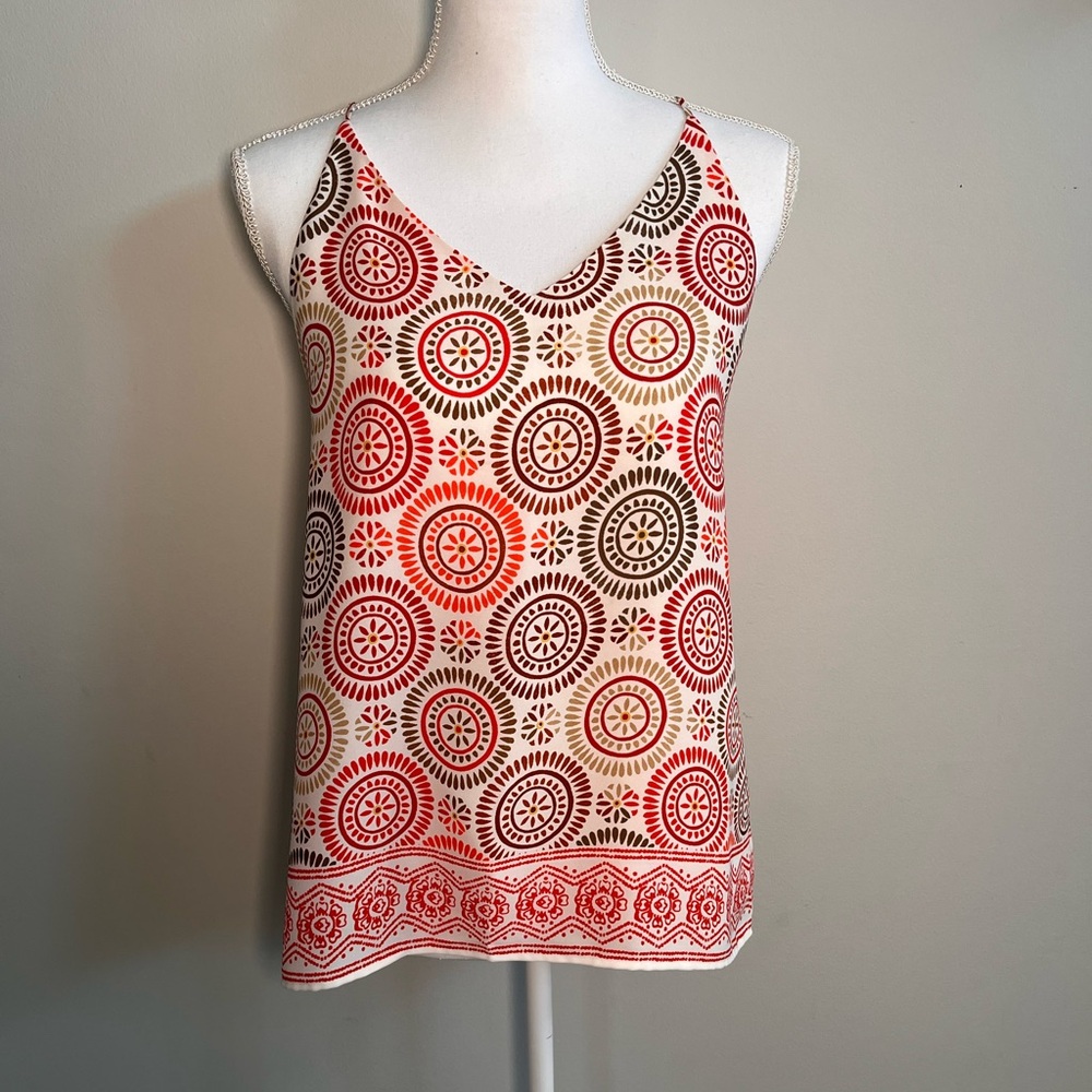 LOFT Petites Red Medallion Print V-Neck Strappy Camisole Tank Top SP